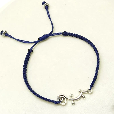 Freundschafts Armband mit Gecko Silber Makramee Dunkelblau geknotet NEU - Bild 1 von 4