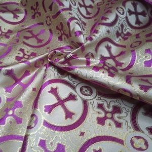 Purple Gold Metallic Brocade Fabric For Lent Resurrection Religious Liturgical - Picture 1 of 11