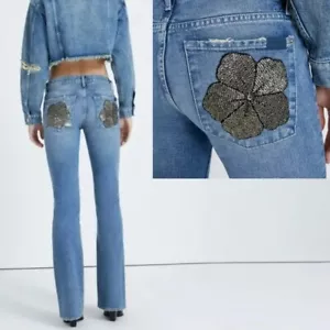 NWT New $278 7 For All Mankind Bootcut Beaded Floral Maribel Jeans Size 26 - Picture 1 of 11