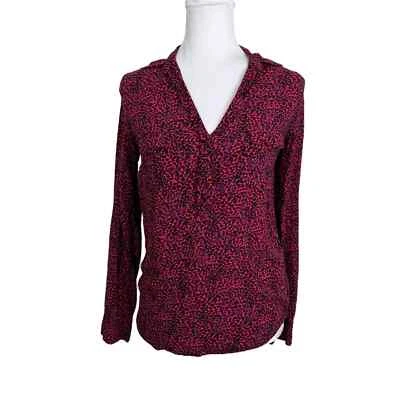 Espléndida Blusa Manga Larga Top Rojo Azul 100% Rayón Talla Pequeña Foto 1 de 4