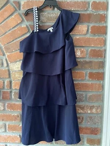 Monteau Girl Dress Blue Ruffled Stones Embroidery Party Holiday Size 12 - Picture 1 of 5