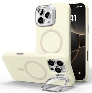 Silikon Case mit Ständer, kompatibel mit iPhone 16 Pro Max - Off White - Bild 1 von 6