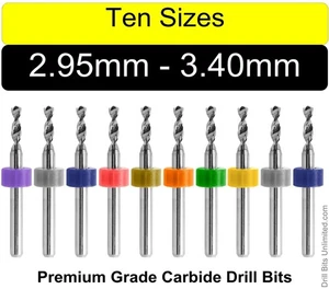 Drill Bit Set -10 Sizes From 2.95mm to 3.4mm .116 to .134" Carbide 1/8 Shanks C5 - Picture 1 of 4