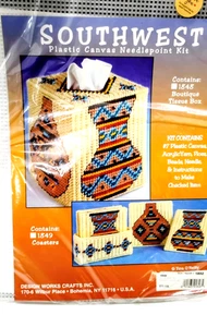 Design Works Plastic Canvas Southwest Needlepoint Kit Tissue Box & Coaster Set - Picture 1 of 5
