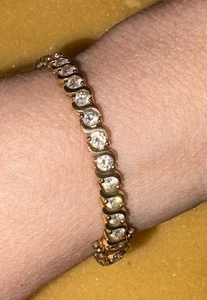 DAZZLING Gold Over 925 Sterling Silver S-Link CZ Crystal Tennis Bracelet 7.5” - Picture 1 of 9