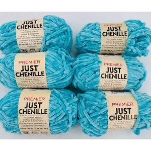 6 Premier Just CHENILLE Yarn AQUA BLUE Chunky Bulky great for Amigurumi LOT - Picture 1 of 7