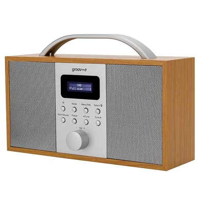 GROOVE Groov-e Boston Sveglia Radio Digitale in Legno Stereo DAB/FM Bluetooth LCD Disp
