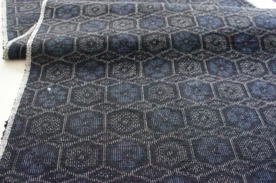 Tela Kimono Tsumugi Seda Japonesa Vintage Índigo Geométrica 165 cm (64") Foto 1 de 4