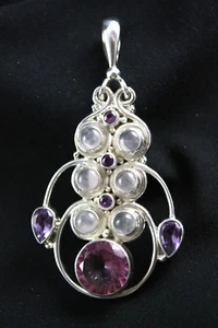 Sajen Mondstein Rosa Topas Amethyst Anhänger Sterlingsilber 0,925 - Bild 1 von 6