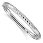Real 14kt White Gold 4/16 Textured Hinged Bangle; 7.5 inch