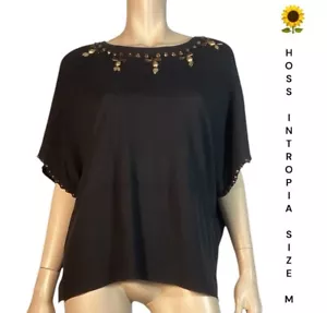 🌻HOSS INTROPIA WOMENS SIZE M BLACK BEADED SO SOFT CASHMERE BLEND TOP AS NEW - Picture 1 of 10