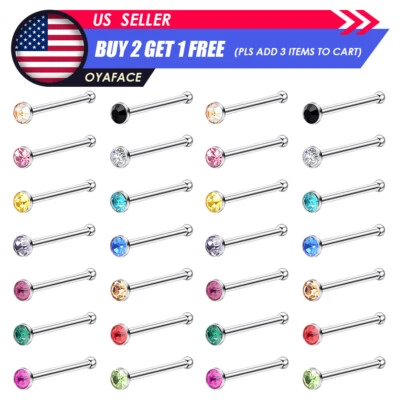 28PCS Colorful CZ Bone Stud Surgical Steel Straight Nose Ring Pin Body Piercing - Image 1 of 3