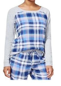 Jenni by Jennifer Moore Women's Gray Plaid-Panel Pajama Top Retail $34 - Picture 1 of 4