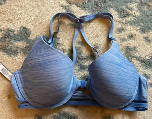 Victoria's Secret SEXY STRAPPY BACK Racerback Lightly Lined Demi Bra 32B Blue - Picture 1 of 3