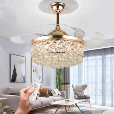 42"Crystal Chandelier Retractable Ceiling Fan w/Remote 3-Color Change LED Light - Image 1 of 4