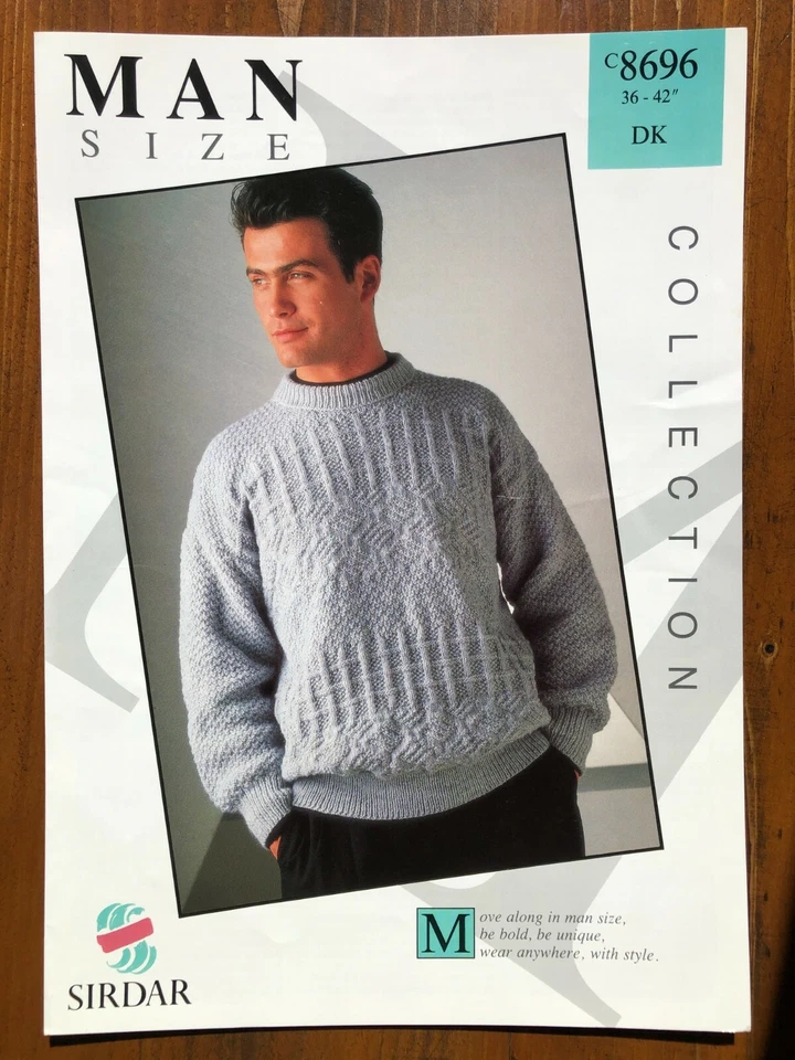 Sirdar 8696 knitting pattern mens DK round neck textured sweater - Image 1 of 1