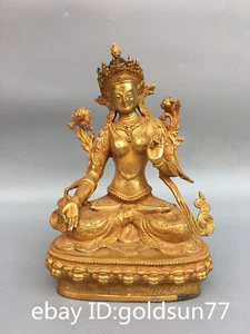 8.6“China old Tibet Tibetan Buddhism bronze gilt  White Tara Buddha statue - Picture 1 of 9