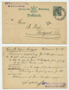 95414 - Ganzsache P 34 - Postkarte - Heilbronn 27.5.1892 nach Stuttgart - Picture 1 of 1
