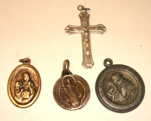 4 Vtg Antique Catholic Charms St. Ann, Anthony, Cruxifix ,ST. BENEDICT French - Picture 1 of 5