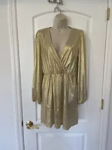 Yoins Shiny Gold Size M Long Sleeve Mini Dress Party Cocktail Vneck - Picture 1 of 15