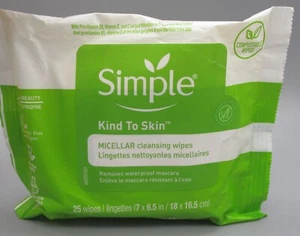 SIMPLE~Kind To Skin Micellar Makeup Remover Cleansing Wipes ~ 25 Count Pack - Picture 1 of 4