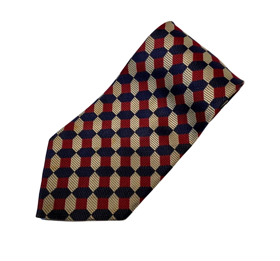 Corbata Cardinal 100% Seda Vintage | 57" | Azul Rojo y Dorado, Preppy, Geométrica Foto 1 de 4