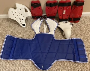 Karate Taekwondo Sparring Chest Guard Helmet knee & shin jock Protector L4 Youth - Picture 1 of 8
