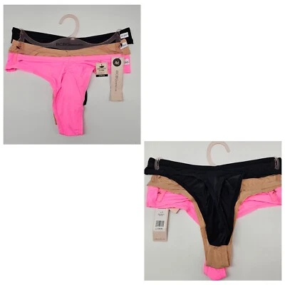 Paquete de 3 bragas de tanga acanaladas con logotipo M L XL negras beige rosa BCBGeneration para mujer Foto 1 de 4