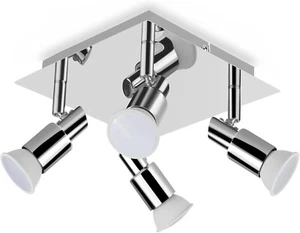 Adjustable 4 Way Ceiling Spotlight Fitting Chrome LED GU10 Kitchen Light NEW UK - Picture 1 of 4