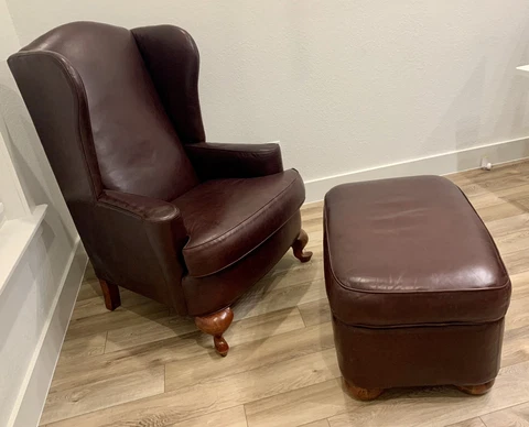 Henredon Leather Wingback Chair and Ottoman Cover