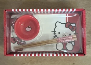 2023 Sanrio Hello Kitty Red White 3 Piece Ceramic Sushi Set Sauce Chopsticks - Picture 1 of 4