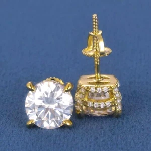 8 Ct Treated Certified Lovely Off White Diamond Stud Earrings, 925 Silver - Picture 1 of 6