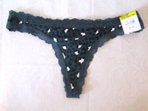 Jenni Intimates Leopard Print Lace Trim Women's Thong Panty Underwear NWT Green - Picture 1 of 1