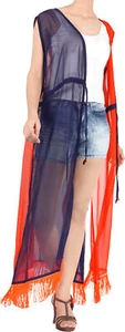 LA LEELA Women's Beach Kimono Cardigan Swimsuit Cover Up US 10-16W Navy Blue_B95 - Picture 1 of 3