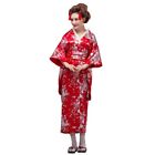 Lady Floral Japanese Kimono Sleeve Satin Robe Yukata Geisha Costume Show Cosplay