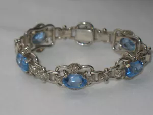 JUGENDSTIL 800er Silber ARMBAND 5 x AQUAMARIN SUPER HANDARBEIT 1900 SUPER - Bild 1 von 7