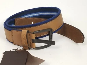 Catimini Boy's Brown-Blue Colbalt Leather/Canvas Belt Size 10 A (65cm) - Picture 1 of 5