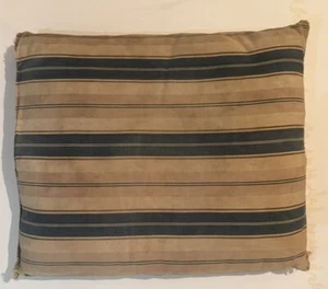 Vintage Ticking Wide Stripe Handmade Feather Thow Pillow ~ Blue Yellow ~ 15x17 - Picture 1 of 8