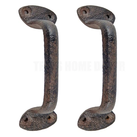 2 Cast Iron Door Handles Rustic Antique Style Barn Gate Shed Door Cabinet Pull Cover