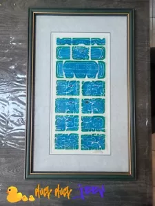 Mayan Calendar Codex Stone Rubbing 25” X 12” Framed Art Chichen Itza - Picture 1 of 8