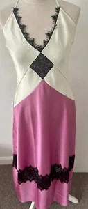 Karen Millen Hammered Boho Pink Satin and lace woven slip dress - Size 12 - BNWT - Picture 1 of 8