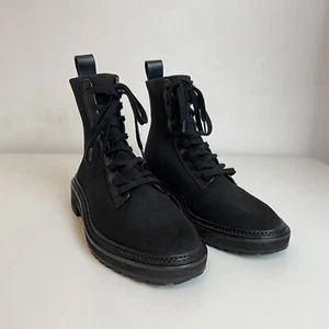 Loeffler Randall Brady Black Combat Boots Flat Stretch Knit Leather Ankle UK 5.5 - Picture 1 of 24