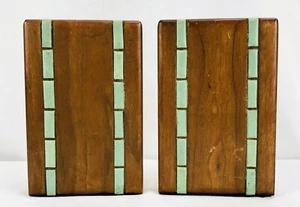 Vintage Marshall Studios Ceramic Tile Walnut Bookends Jane & Gordon Martz MCM - Picture 1 of 6