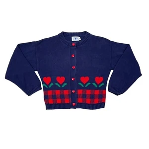 Hartstrings Cardigan Sweater Girls Size Small Navy Blue Heart Knit Buttons Kids - Picture 1 of 9