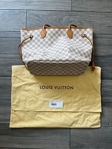 AUTHENTIC LOUIS VUITTON NEVERFULL MM DAMIER TOTE, AZUR, DUST BAG, EUC!! - Picture 1 of 11
