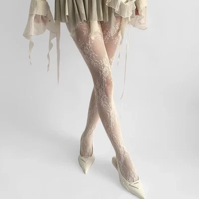 1 par de medias para mujer de encaje de malla floral pantimedias góticas huecas Foto 1 de 4