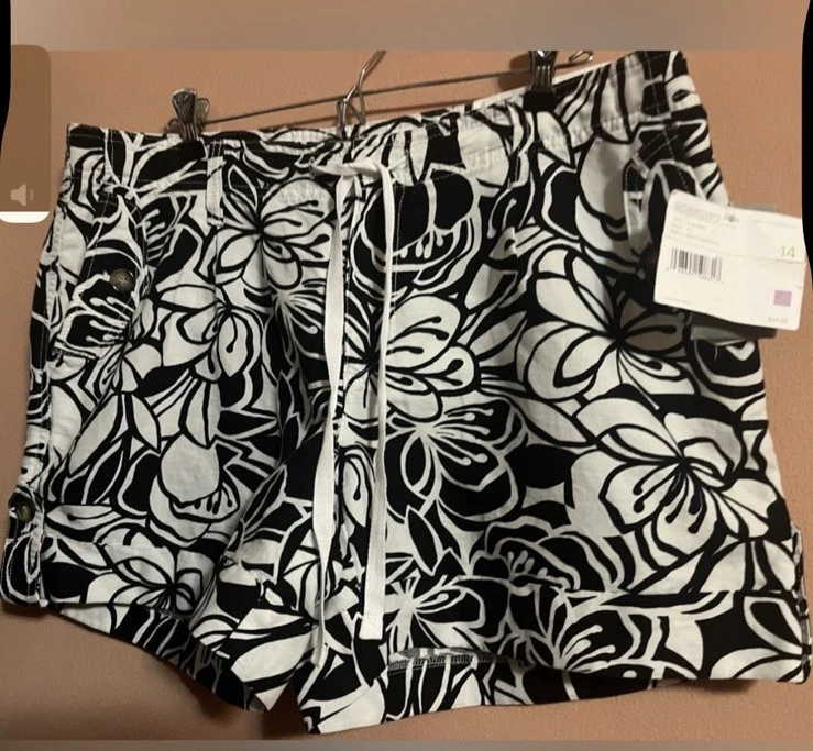 Pantalones cortos florales Liz Claiborne Sloane. Damas 14. Blanco y negro. Nuevo con etiquetas  Foto 1 de 4