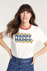 Jools Oliver Happy T-Shirt Unisex Adults Size XL Little Bird White Graphic Print - Picture 1 of 9