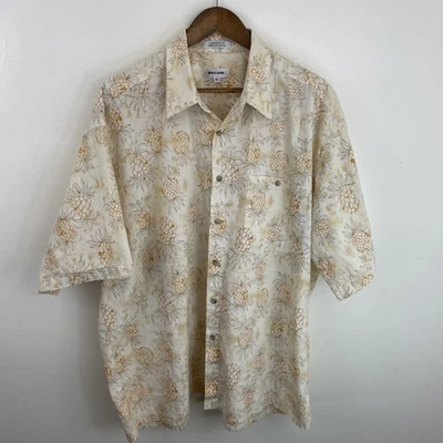 Pierre Cardin Hawaiian Shirt Mens 2XL XXL Beige & Orange Pineapple Short Sleeve - Image 1 of 4