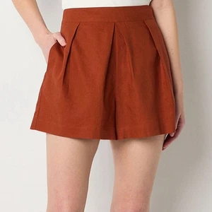 Pantalón Corto Worthington Tiro Medio Plisado Santiago Óxido Talla 14 Mezcla de Lino Minimalista - Imagen 1 de 3